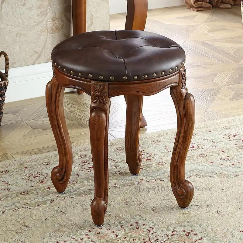 American Small Stool Household Leather Low Fashion Creative Bedroom Makeup Dressing Sofa Solid Wood Shoe |