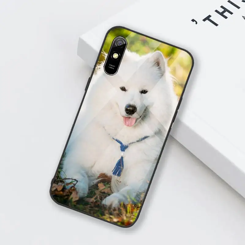 

lovely Samoyed dog Hard Phone Case Tempered glass For xiaomi Redmi 4X 5 6 6A 8 8SE MIX 2 2S Note 3 4 5 6 7 PLUS PRO