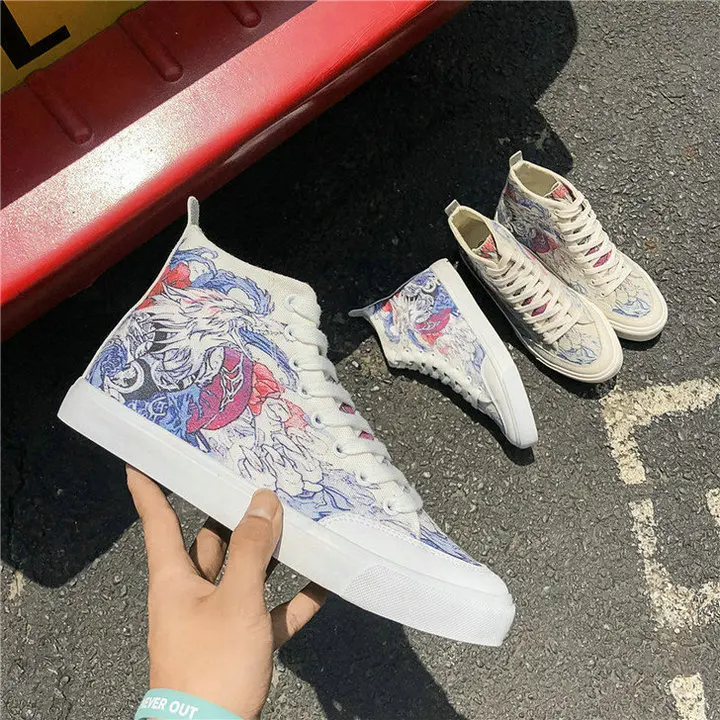 New Spring High Top Men Casual Vulcanize Shoes Boy Fashion Breathable Canvas Sneakers Graffiti Maker Comfortable Shoes A317