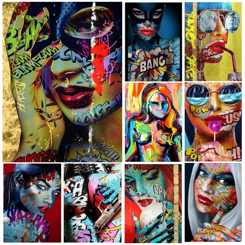 

Full Square/Round Diamond Painting Abstract Woman Face Graffiti Street Art 3d Picture Diamond Embroidery Cross Stitch Mosaic