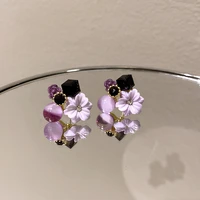 fyuan korean style cat eye stone crystal stud earrings for women small purple daisy flower earrings weddings party jewelry