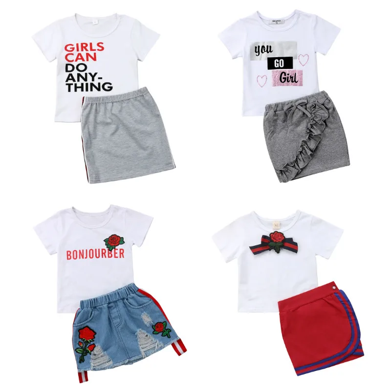 Комплект летней одежды для маленьких девочек белая Базовая футболка и короткие