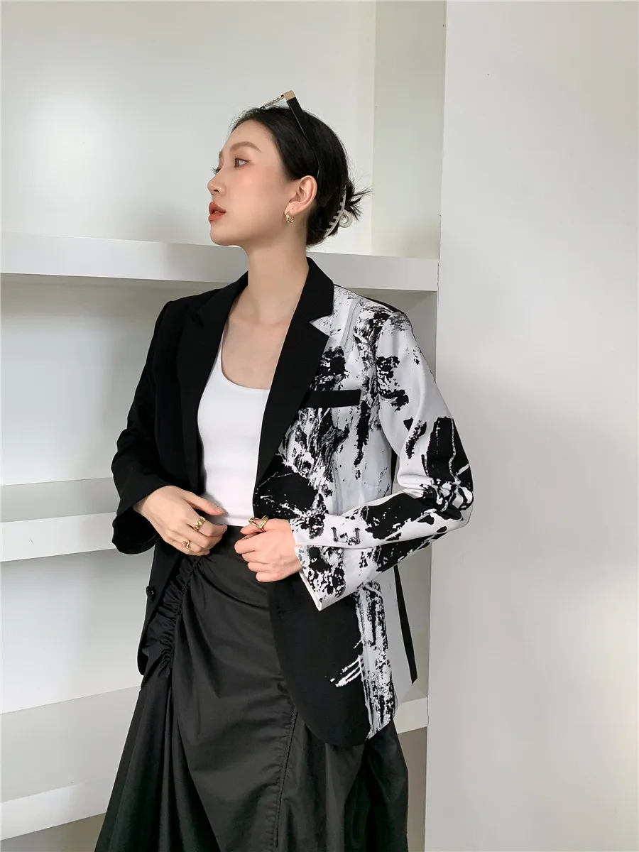 Женский черно-белый блейзер CHEERART разноцветная Лоскутная куртка осенняя мода 2020