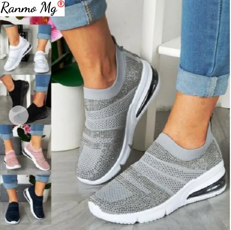 

Woman Sneakers Air Mesh Breathable Casual Slip-On Wedges Female Vulcanized Shoes Fashion Comfortable Plus Size Ladies Footwear