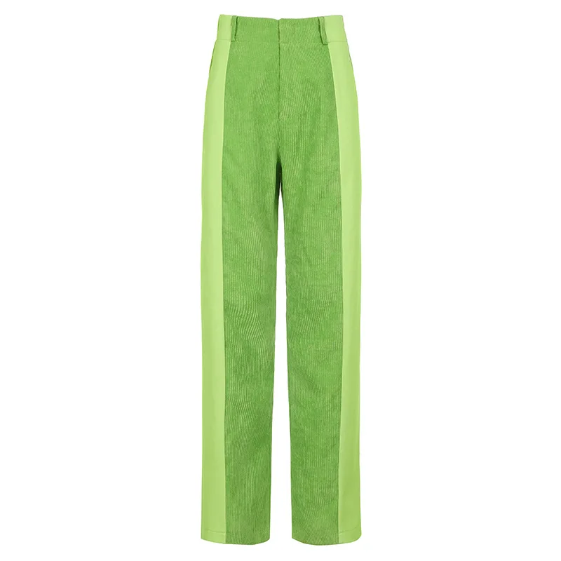 

Brown Patchwork Straight Women's pants autumn Vintage Corduroy Baggy Joggers Women long pants Casual elegance pants for women