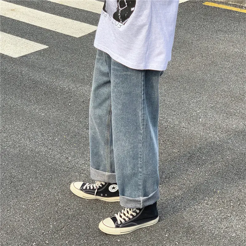

Autumn 2020 Straight Jeans Men's Youth Simple Pendant Wide Leg Pants Washing Technology And Ankle Curling Pants Large Size S-3xl