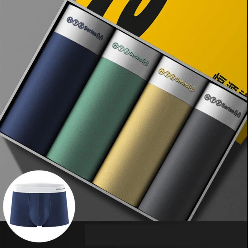 4Pcs/Lot Men's Underwear Cotton Antibacterial Trend Boxer Underwear Cotton Shorts Large Size Boxer