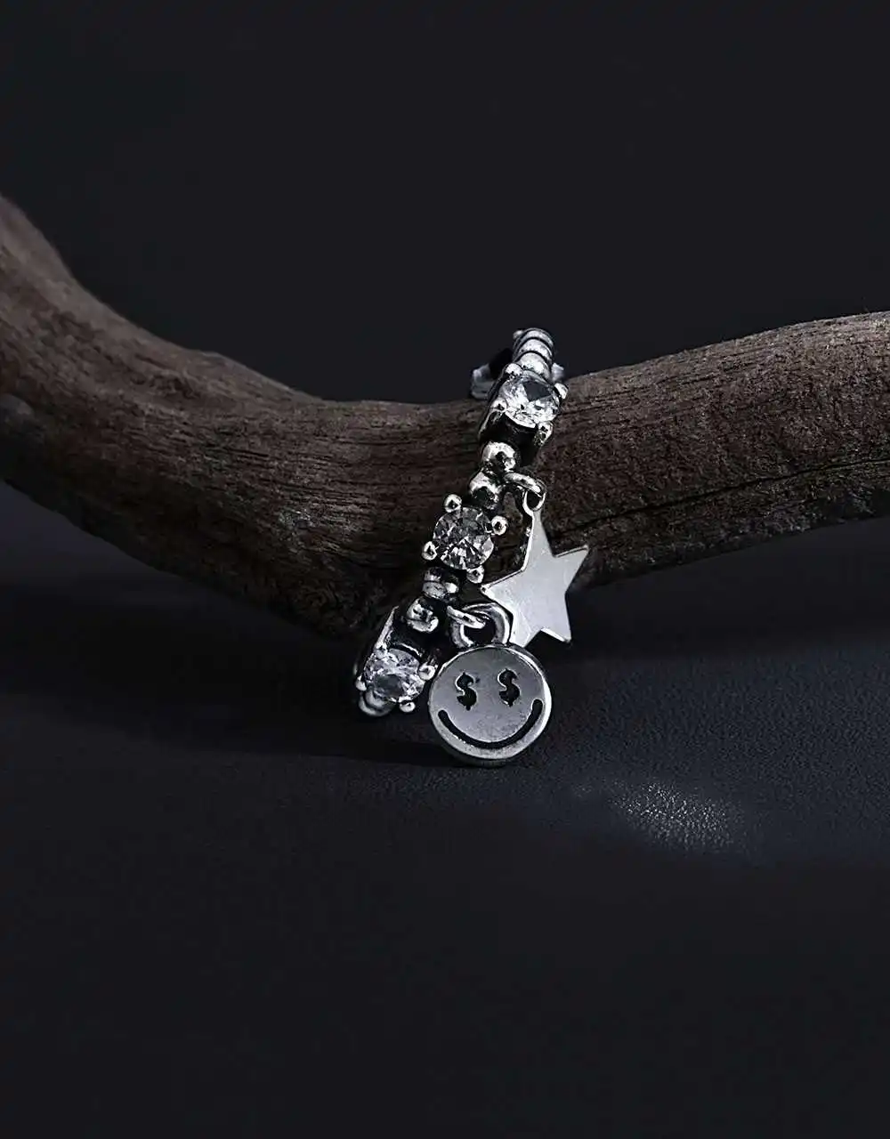 

925 Sterling Silver for Women RingAAAA Zircon Smile Five-pointed Star Ring Adjustable Size Ring Handmade Couple Ring