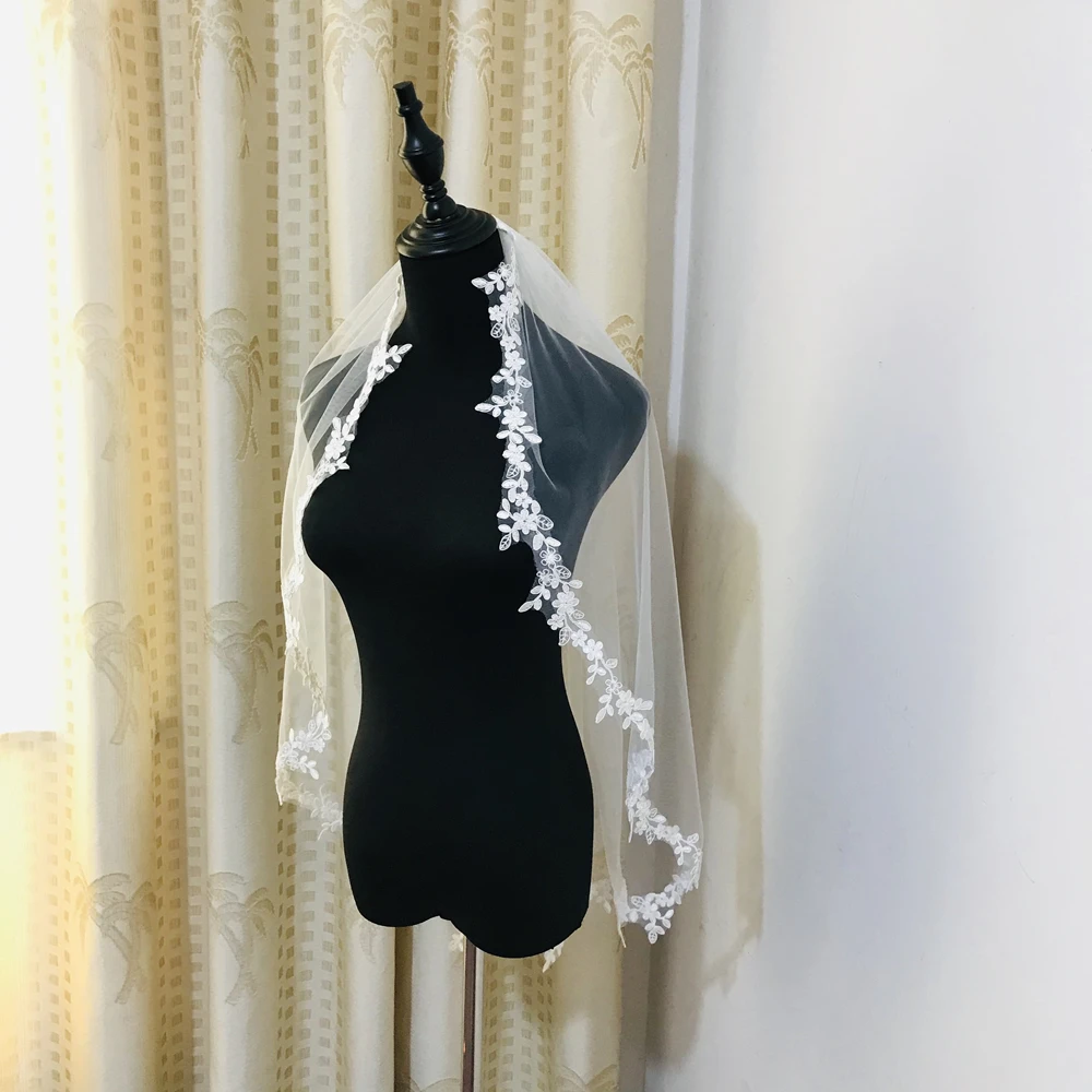 Real Photos Wedding Veil Bridal One Layers Lace White/Ivory Bride Accessories Veils | Свадьбы и торжества