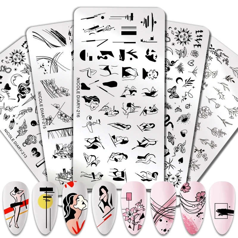 Рождественские штамповочные пластины NICOLE DIARY для ногтей мраморные цветы