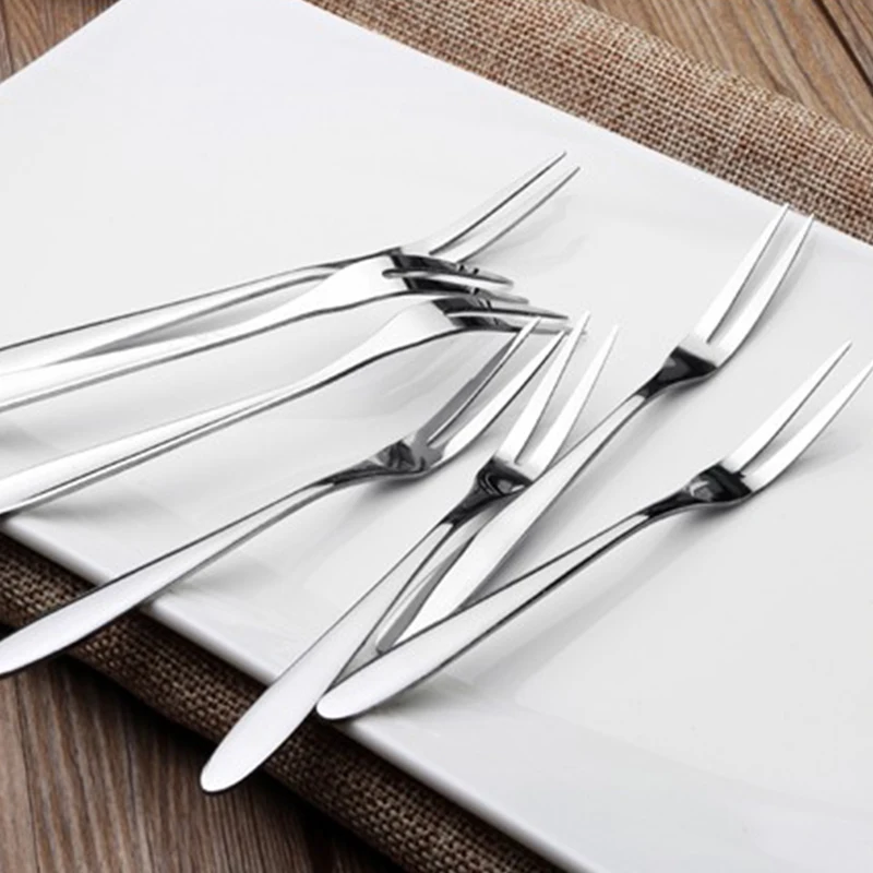 

6/12pcs Stainless Steel West Tableware Fruit Fork Set Tableware Multiple Use Snack Cake Dessert Forks Cafeteria Home Accessory