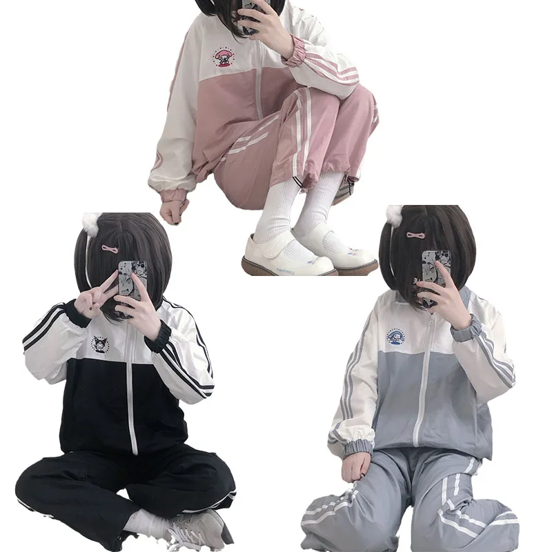 

Kawaii Cartoon My Melody Cinnamoroll Kuromi Casual Long-Sleeved Sportswear Suit Couple Jacket Jacket Color Matching Sports Suit