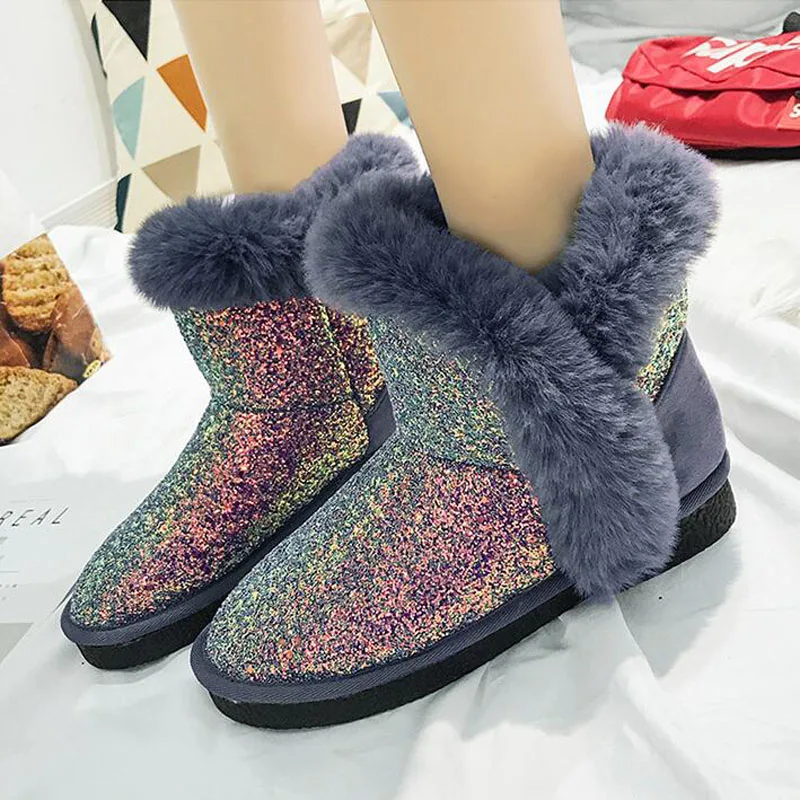 Зимние ботинки ботильоны женская обувь меховые теплые повседневная из