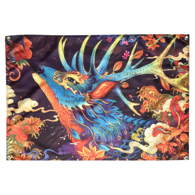 Японский тату-баннер укиё-э с оленем гобелен винтажный постер домашний декор для