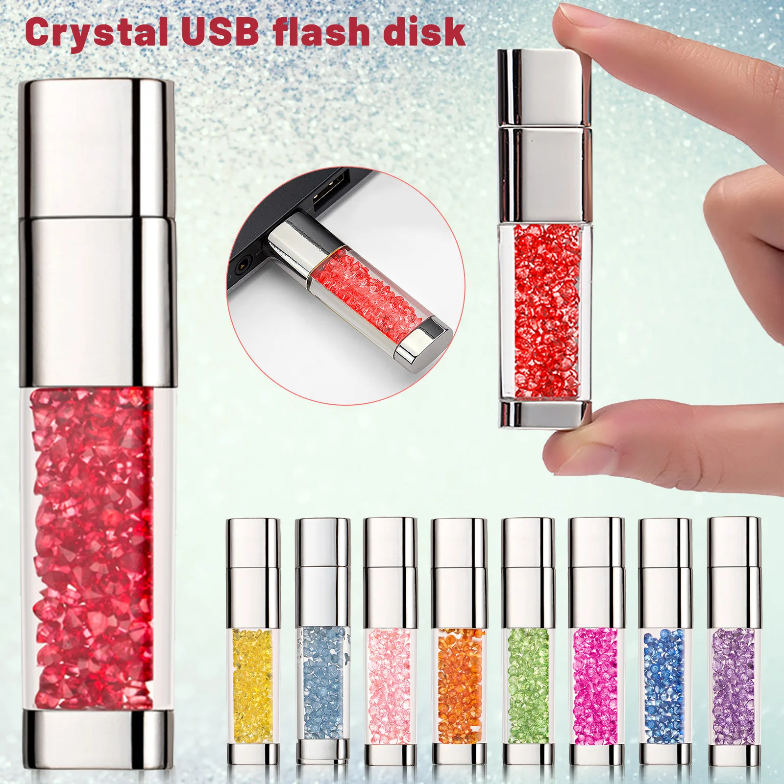 

Высокоскоростной USB флэш-накопитель 4 Гб, Кристальный U-диск с зажимом, милый розовый кристаллический флэш-накопитель, новинка, флэш-накопите...