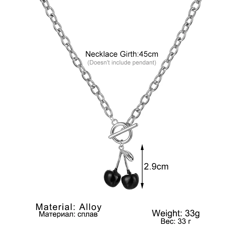 

ZOVOLI Silver Color Heart Cherry Pendant Necklace Hip Hop Jewelry Gothic Accessories Statement Chains Necklaces For Women