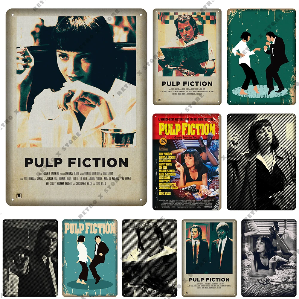

Classic Movie Tin Sign Pulp Fiction Metal Posters Vintage Wall Art Plaque Decor for Man Cave Bar Pub Club Home Decor Custom