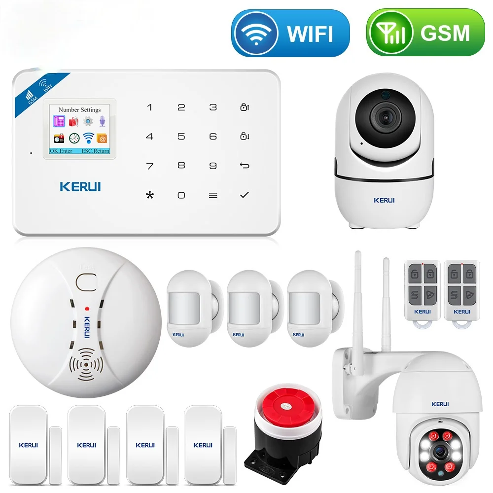 

W18 1.7 Inch TFT Screen WIFI GSM Tuya Smart Home Garage Burglar Security Alarm System Motion Detector Smoke Door Sensor