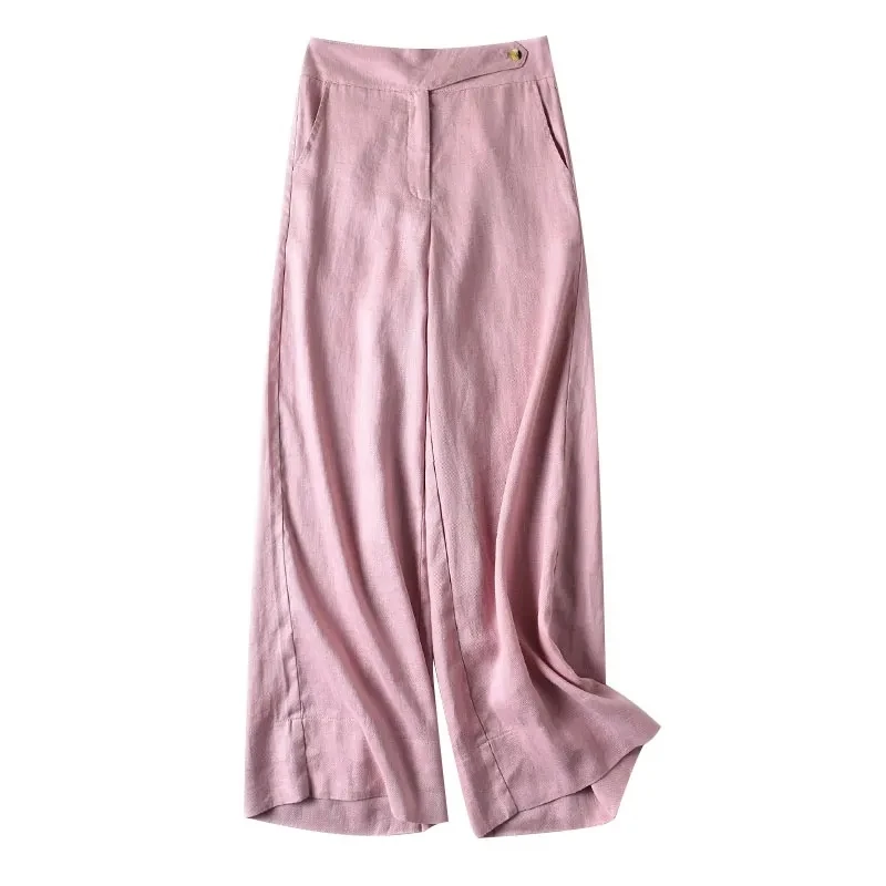 

Linen Wide-Leg Trousers 2021new Summer Women's High-Waist Loose Cotton and Linen Casual Pants 9-Point Pants Straight-Leg Pants