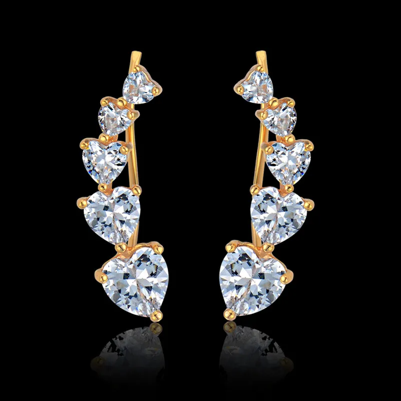 Модные темпераментные серьги-манжеты в форме сердца с кристаллами женские