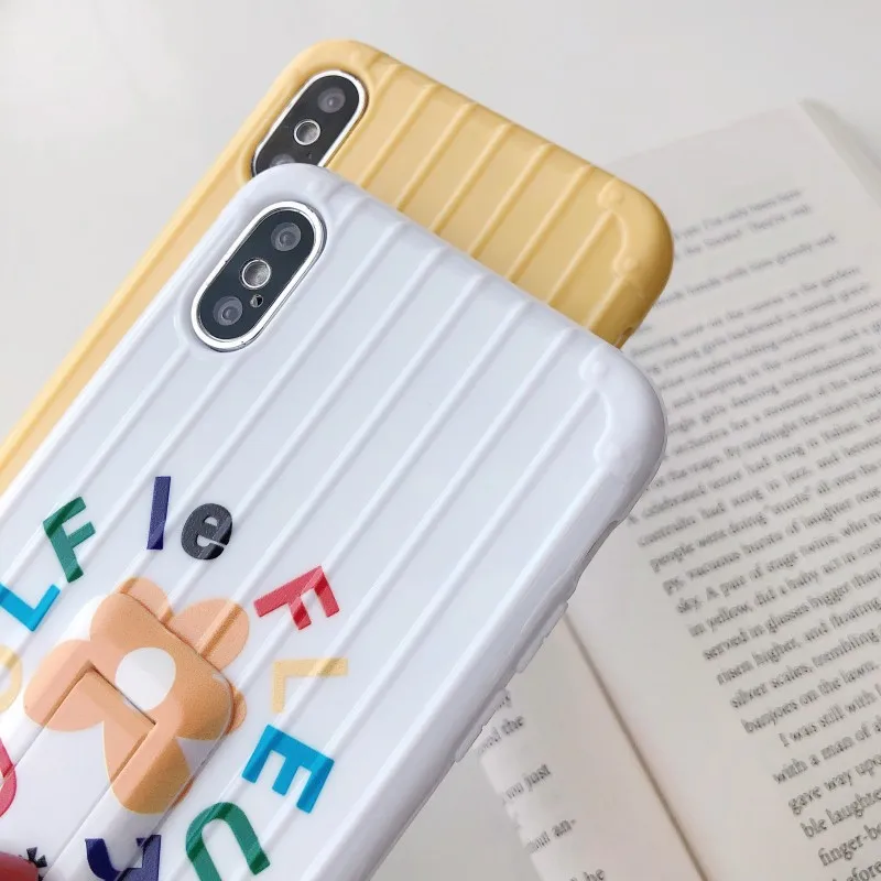 Cute Luggage Case white yellow flower bracket Cartoon Couple Phone Cover for iphone 6 6s Plus X XS XR Max 7 8 |