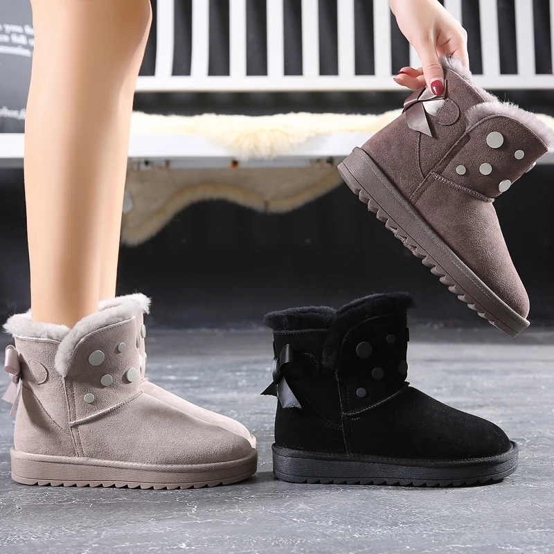 Зимние ботинки из овечьей кожи и шерсти женские зимние на плоской подошве со