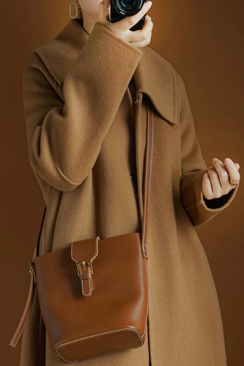 

Two-sided cashmere wool coat women 2020 winter new product loose temperament Korean version of the medium and long coat off