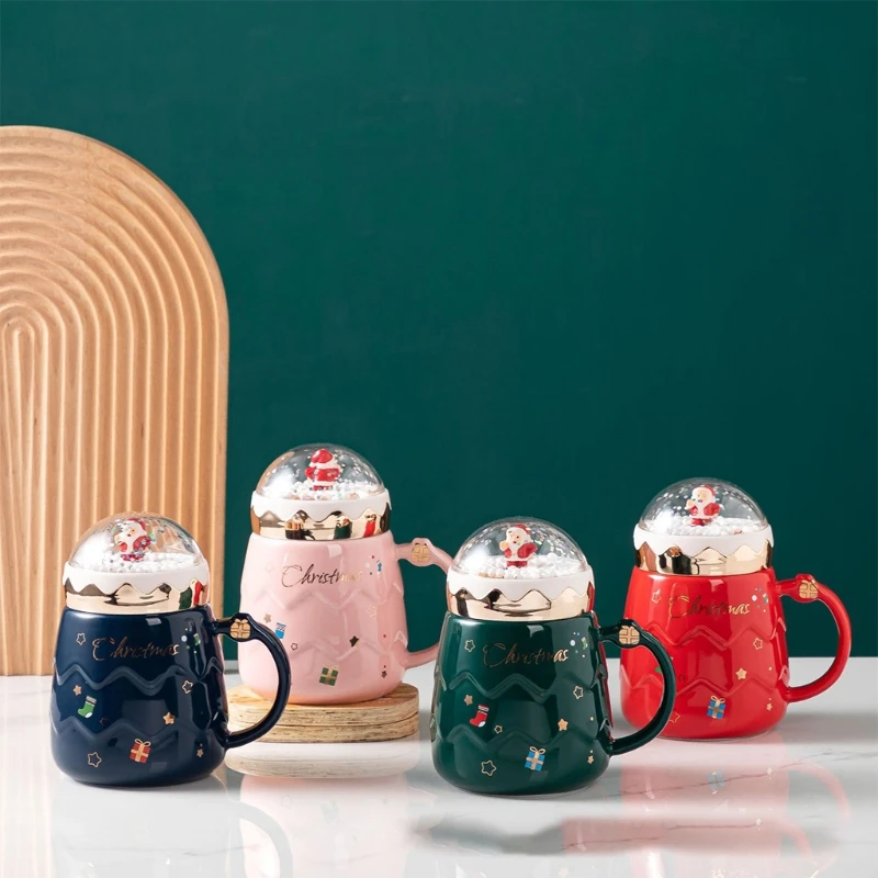 

Non-toxic Christmas Mugs Ceramic Santa Claus Figurines with Lid for Hot Chocolate Ice Cream Yogurt Desserts Appetizers