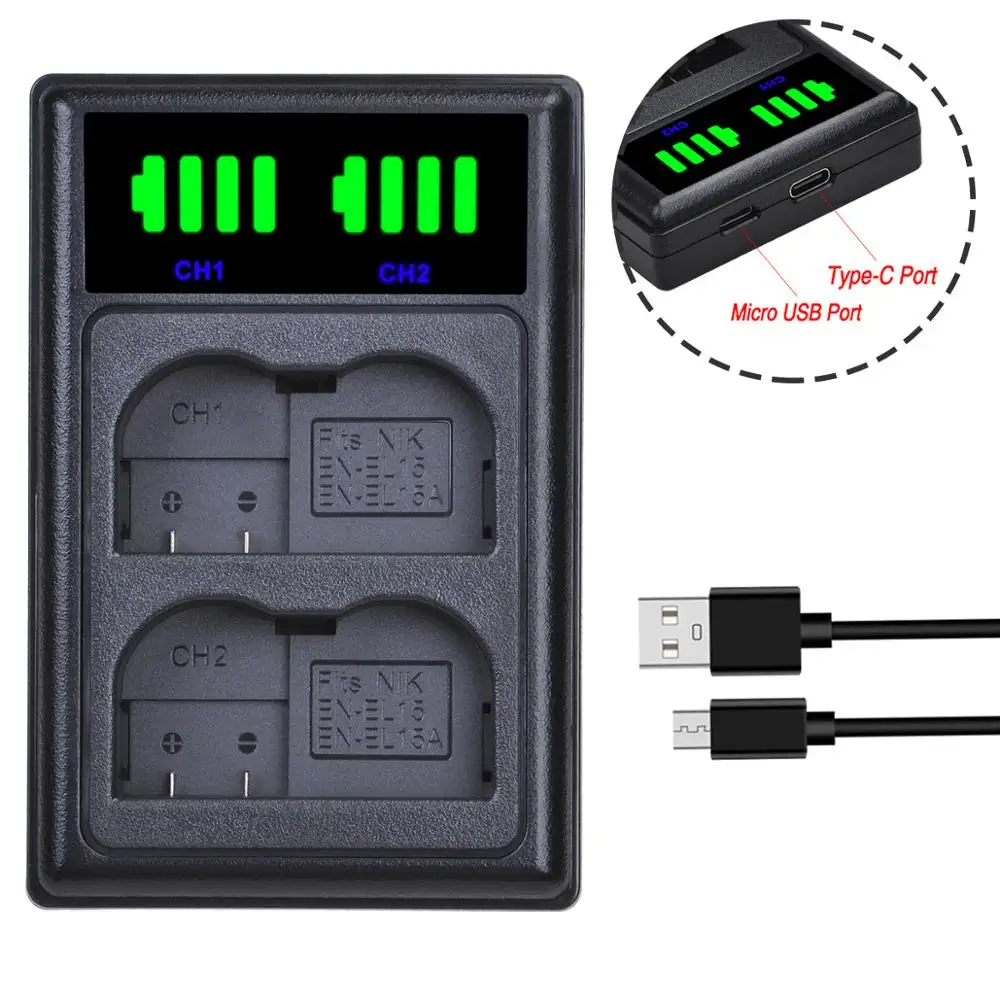 Batmax EN-EL15 EN EL15 ENEL15New LED Dual USB Battery Charger for Nikon D500 D600 ,D610 D750 D7000 D7100 D7200 D800 D800E D810