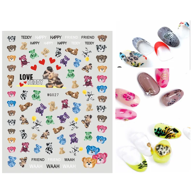 

Teddy bear flower love geometric pattern nail stickers art design decoration accessories decal sticker 10PCS