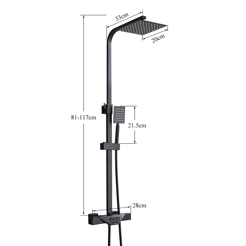 Black Thermostatic Bathroom Shower Faucet Set Rainfall 8 inch Shower Head High Quality Shower Crane Brass tub spout Mixer Taps