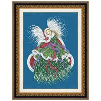 Christmas magic cross stitch kit fairy beads pattern design 18ct 14ct 11ct denim blue canvas embroidery DIY needlework