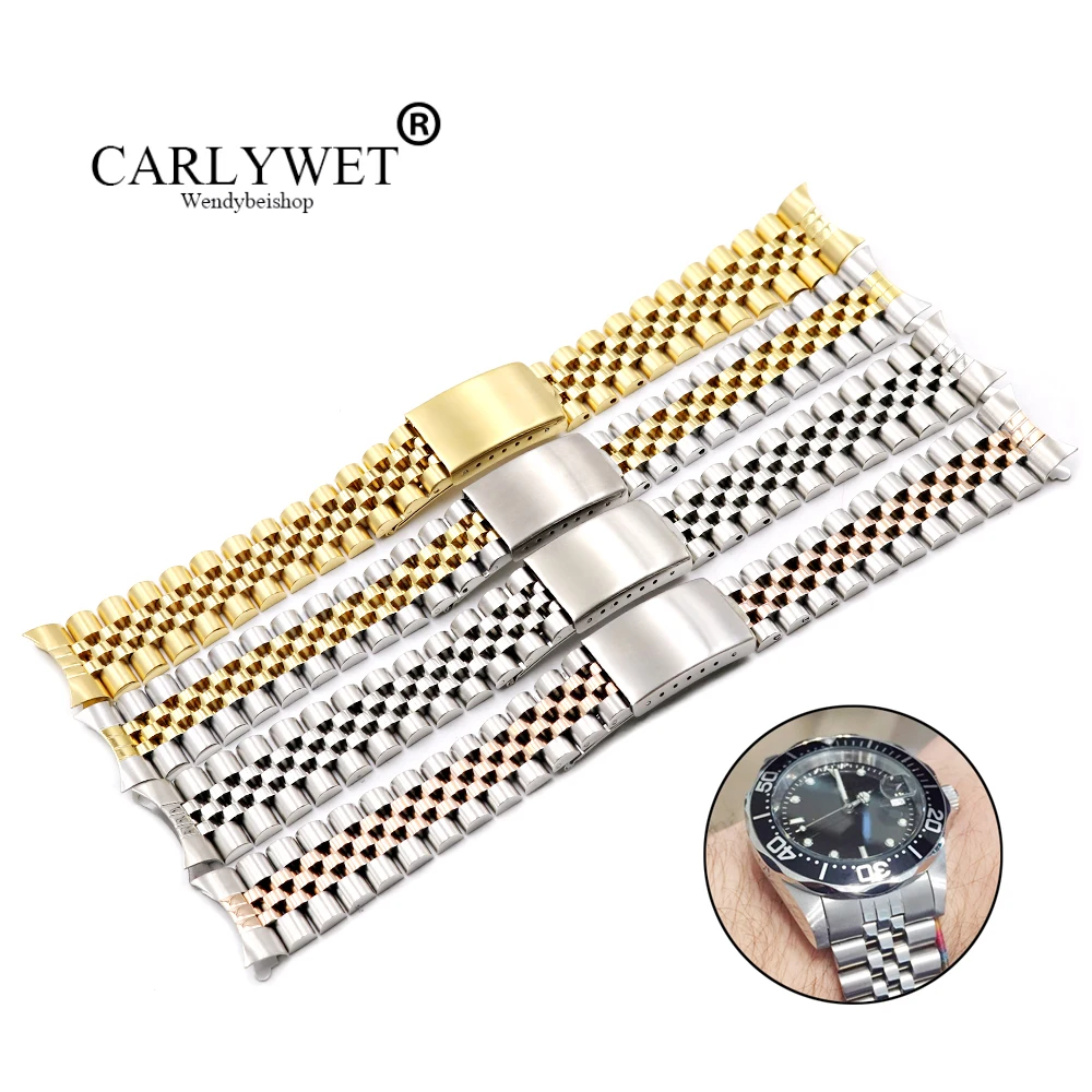 

CARLYWET 19 20 22mm Two Tone Hollow Curved End Solid Screw Links Replacement Watch Band Strap Old Style Jubilee Bracelet