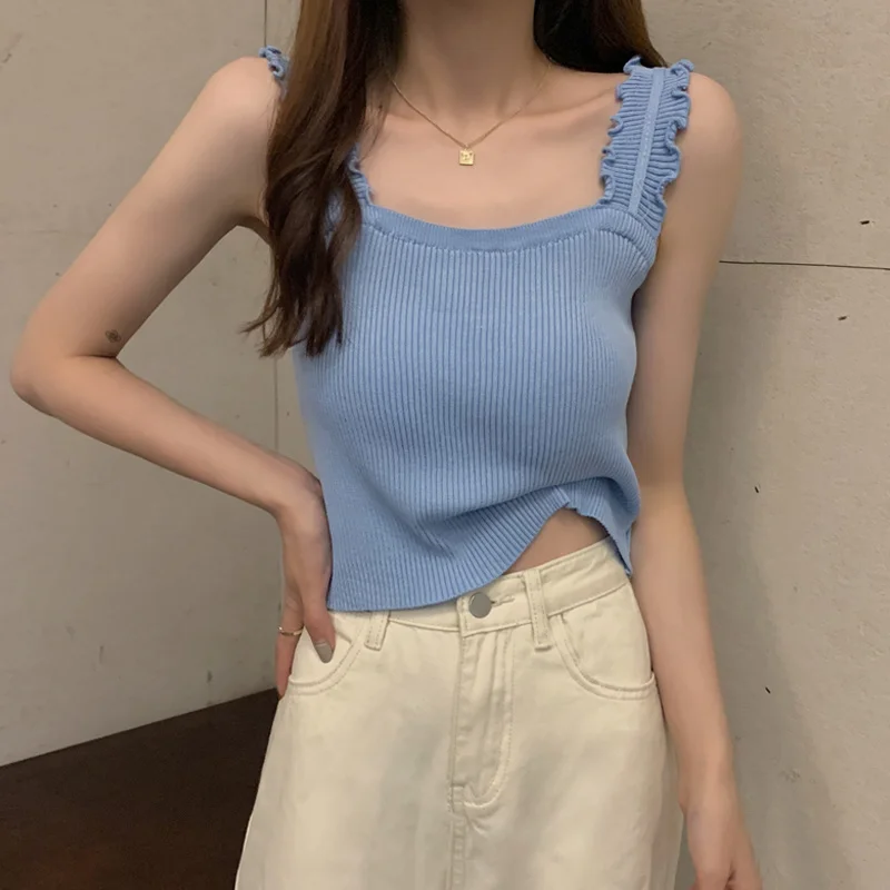 Женский летний черный жилет на бретелях новинка 2021 сексуальный топ без рукавов