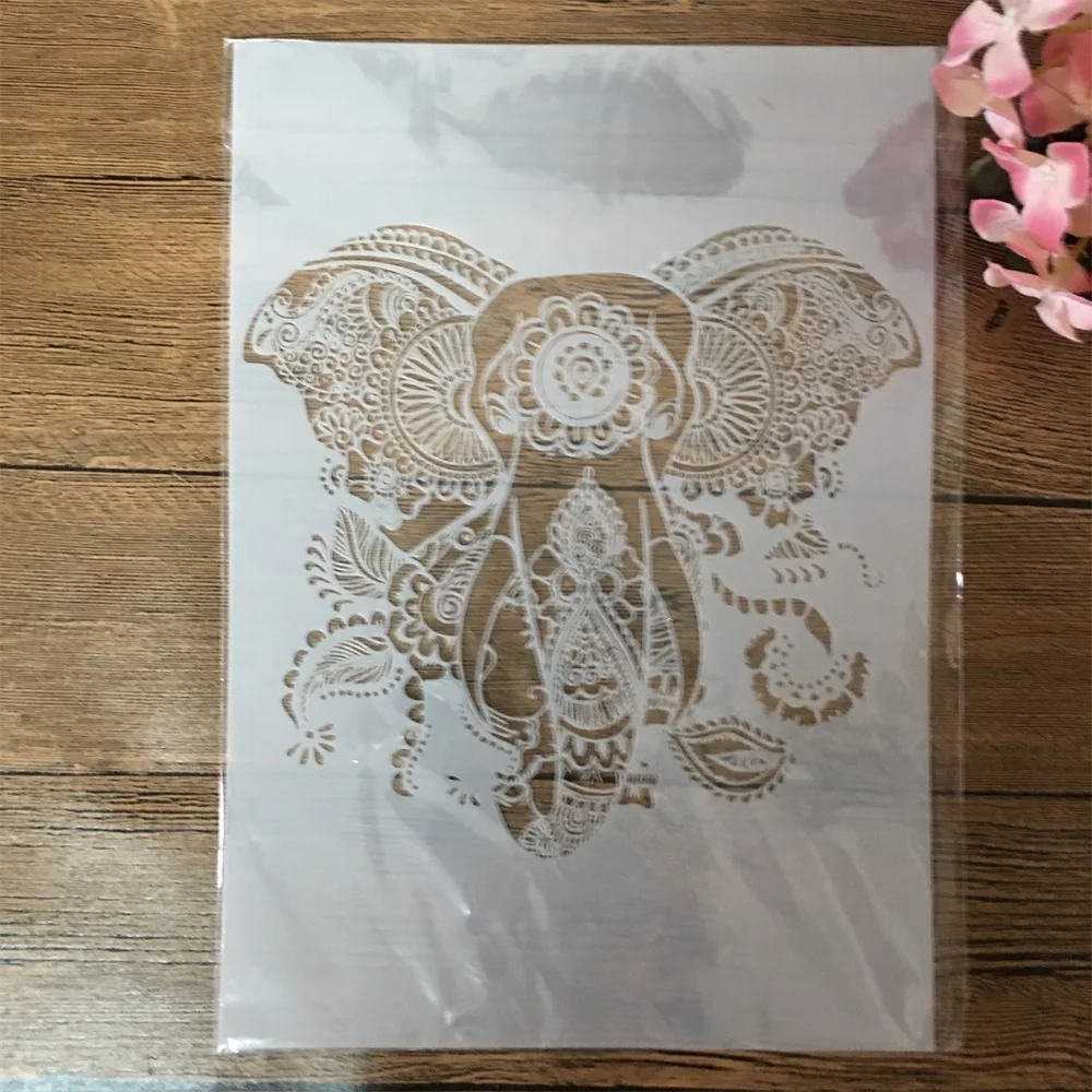 

A4 29cm Mandala Big Ears Elephant DIY Layering Stencils Wall Painting Scrapbook Coloring Embossing Album Decorative Template