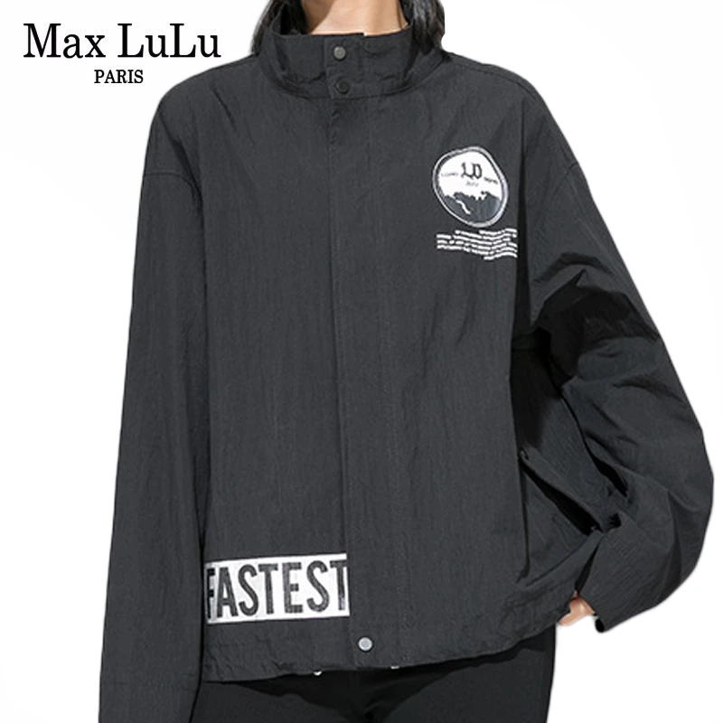 Женская уличная одежда Max LuLu черная винтажная куртка с принтом в Корейском стиле
