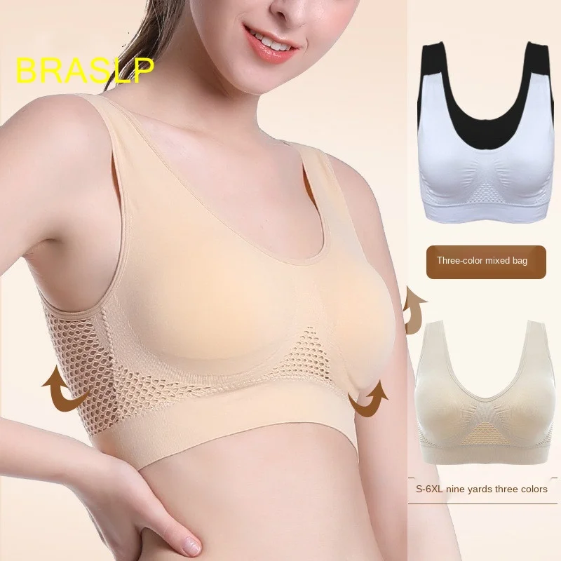 

BRASLP Women's Wireless Underwear Hollow Mesh Breathable Hole Wicking Sports Bra Large Size Sleep Sports Underwear for Women