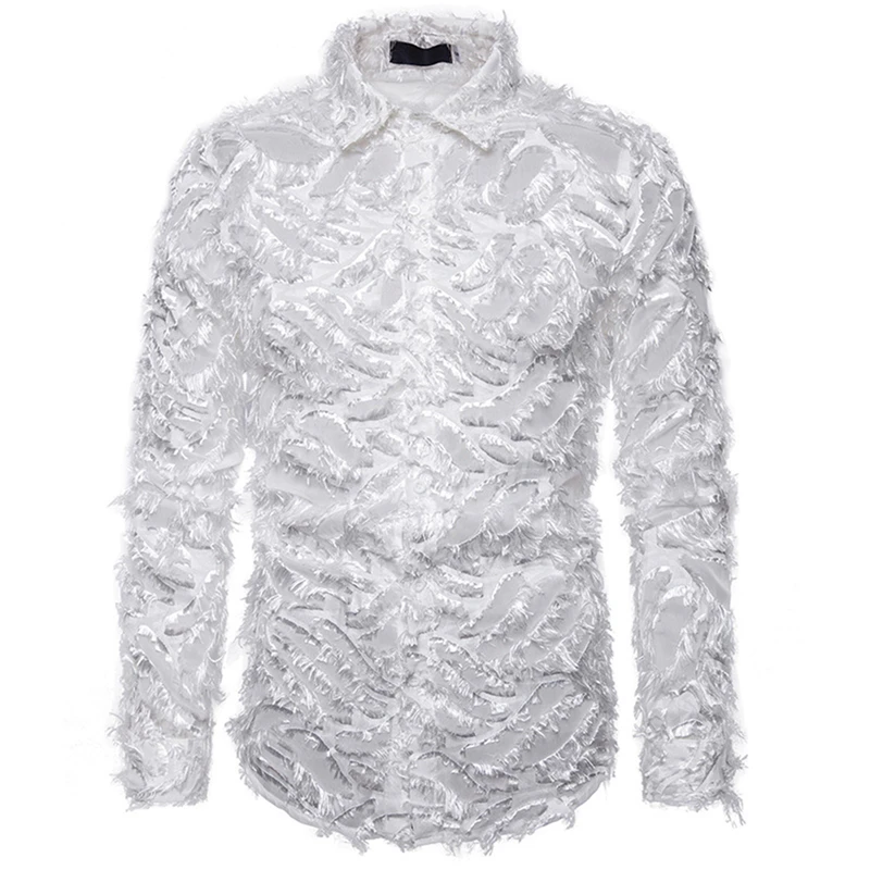 

Men Clothing Tops Feather Decor Shirt Long Sleeve Male Blouse Casual Autumn Shirts Hawaiian Men Clothing Camisa Masculina