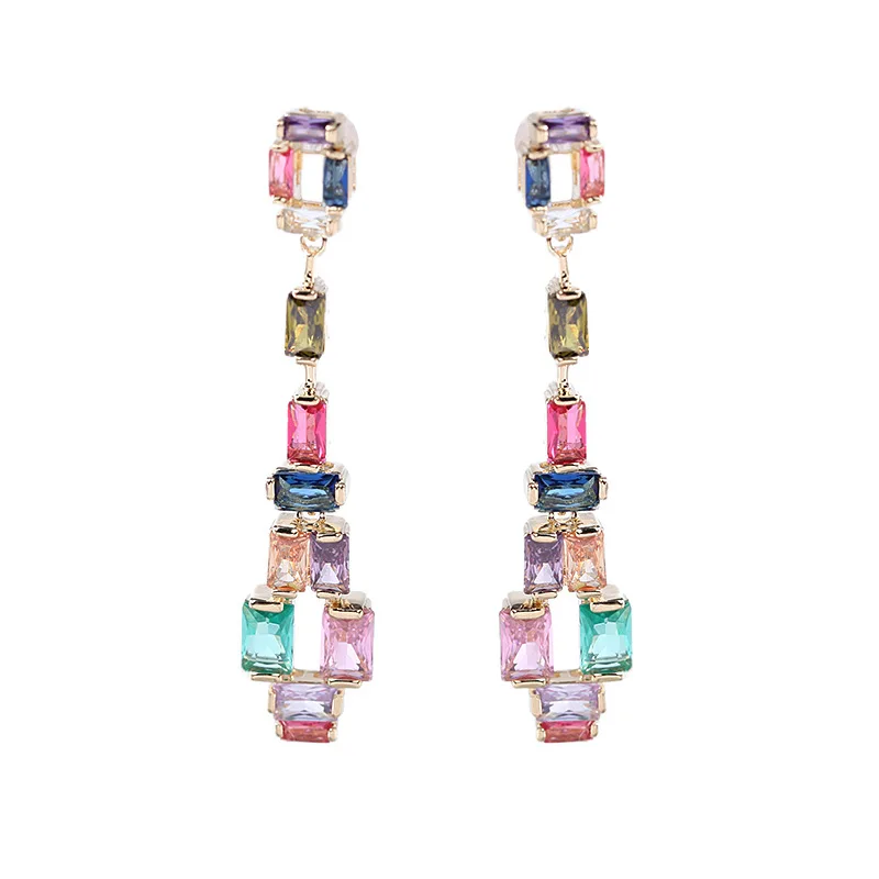 

Elegant Sparkling Colorful Crystal Long Earrings For Women Wedding Party Dress Jewelry,Fashion Drop Earrings Birthday Gifts