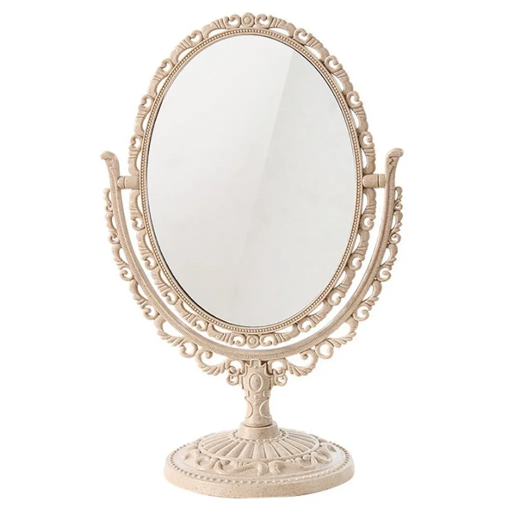 

Girl Woman Makeup Mirror Double-Sided Rotating Table Mirror European Retro Round Mirror