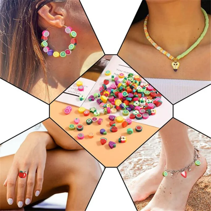 

50pcs Color Fruit/flowers Beads Polymer Clay Beads Polymer Clay Spacer Loose Beads for Necklace DIY Bracelet Accessories