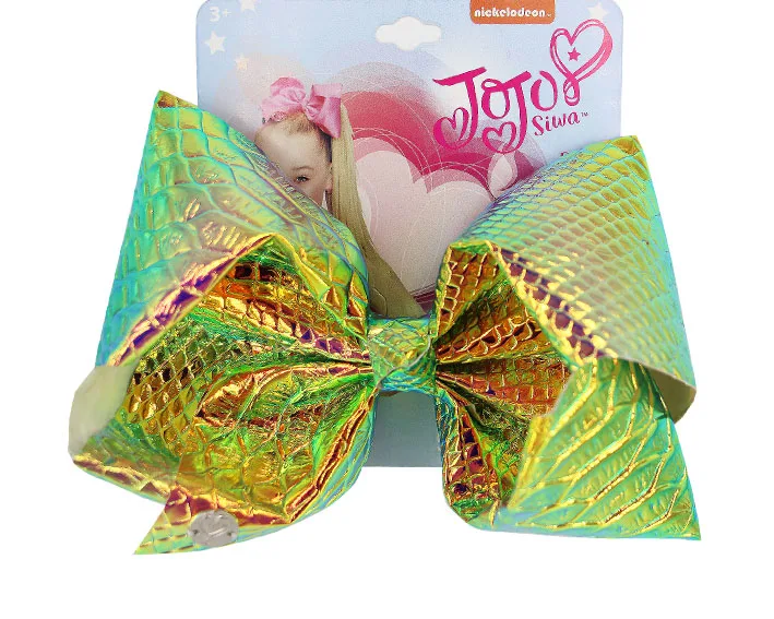 Fish scales three-dimensional Glitter Rainbow Leather 7inch Bow With Alligator Clips Kids Bling Hair Accessories Hairpin |