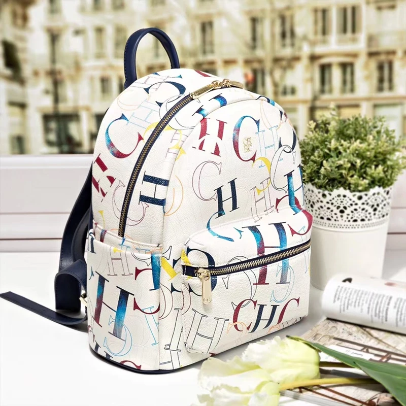 100% Genuine Leather Letter CH Printed Double Shoulder Bags Unisex 2021 New Fashionable Backpacks  backpacks