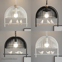 Modern Resin Bird Pendant Light Iron Cage Pendant Lamps Nordic Living Room Bedroom Kitchen Hanging Lamp Light Fixtures Luminaire