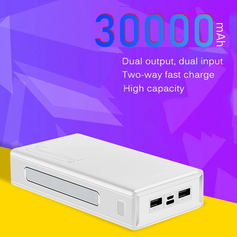 Внешний аккумулятор 30000 мАч Тип C Micro USB QC Быстрая Зарядка светодиодный дисплей