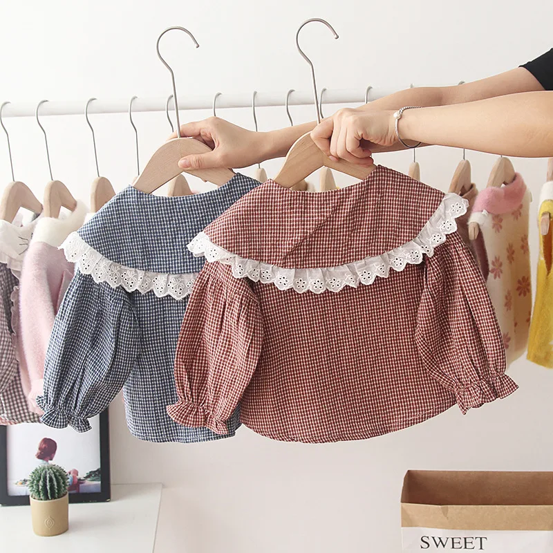 Блузка для девочек 2019 г. Осенний Детский кардиган клетчатые детские топы с