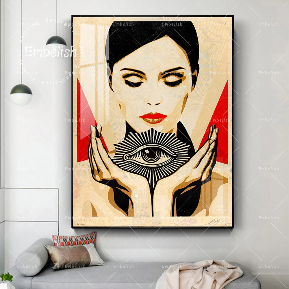 

Embelish 1 Pieces Woman With Eye In Hand Fashion Wall Posters For Living Room Modern Home Decor HD Print Canvas Paitning Picture