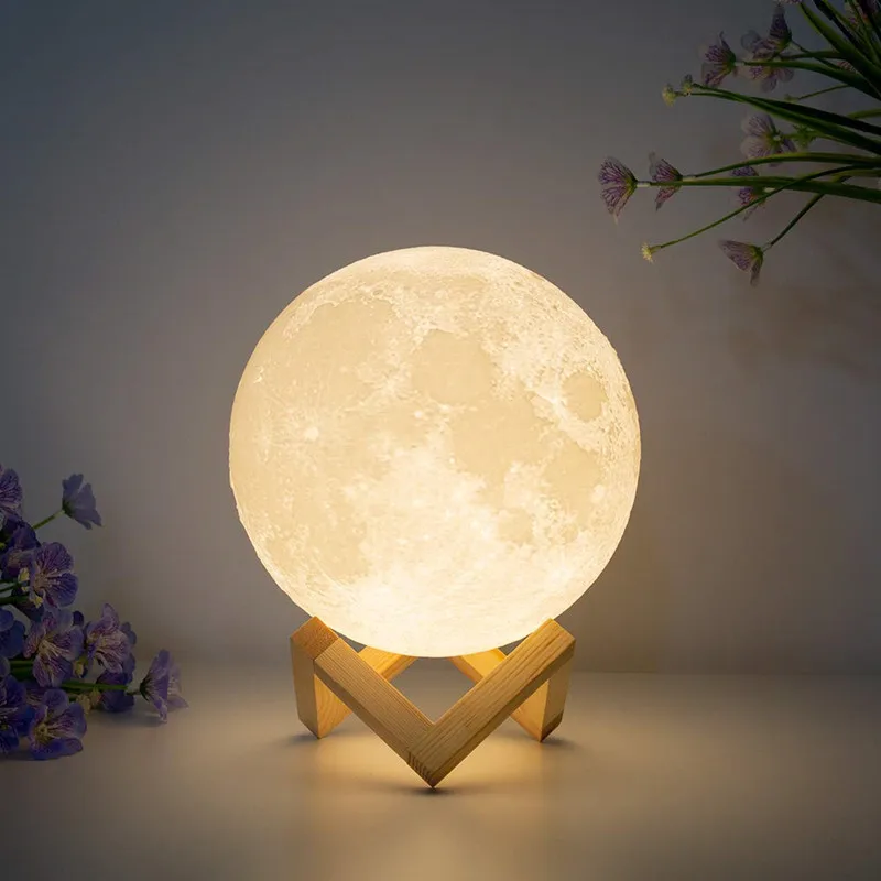 Лампа с 3D принтом Луны, перезаряжаемая USB Luna, 16 цветов, Ночной светильник, светильник для туалета, ночник с регулировкой яркости, декоративная лампа