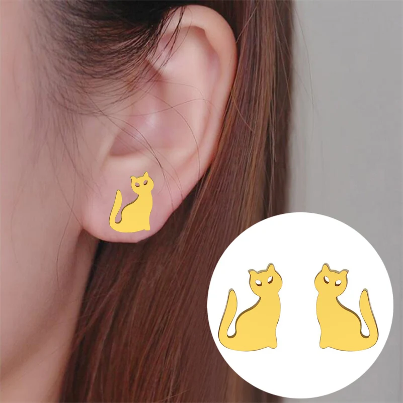 Hfarich очаровательные серьги в виде животных милого кота из нержавеющей стали для