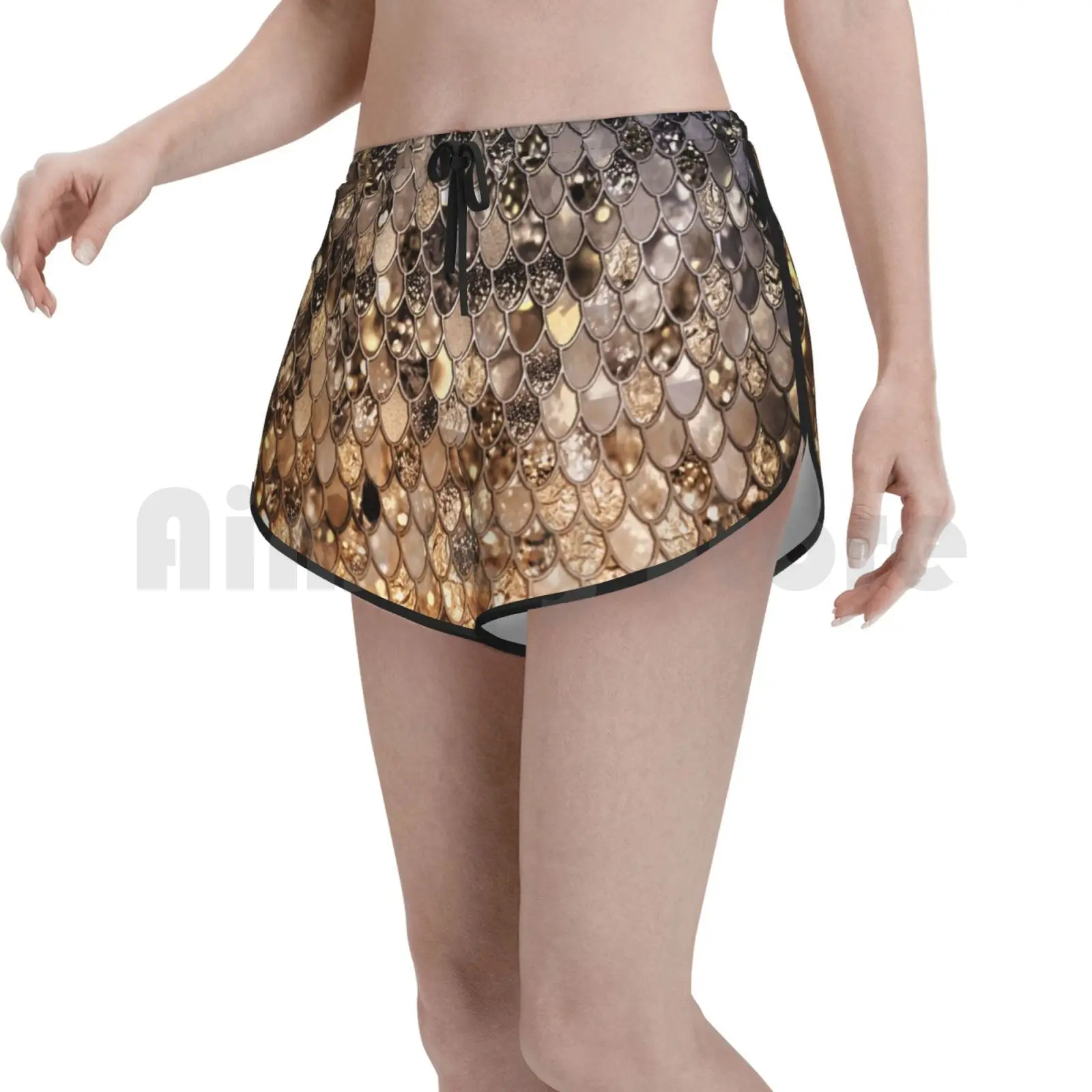 

Dark Gold And Bronze Mermaid Scales Swim Shorts Women Beach Shorts Abstract Animal Blink Fish Fish Scale Fish Scales